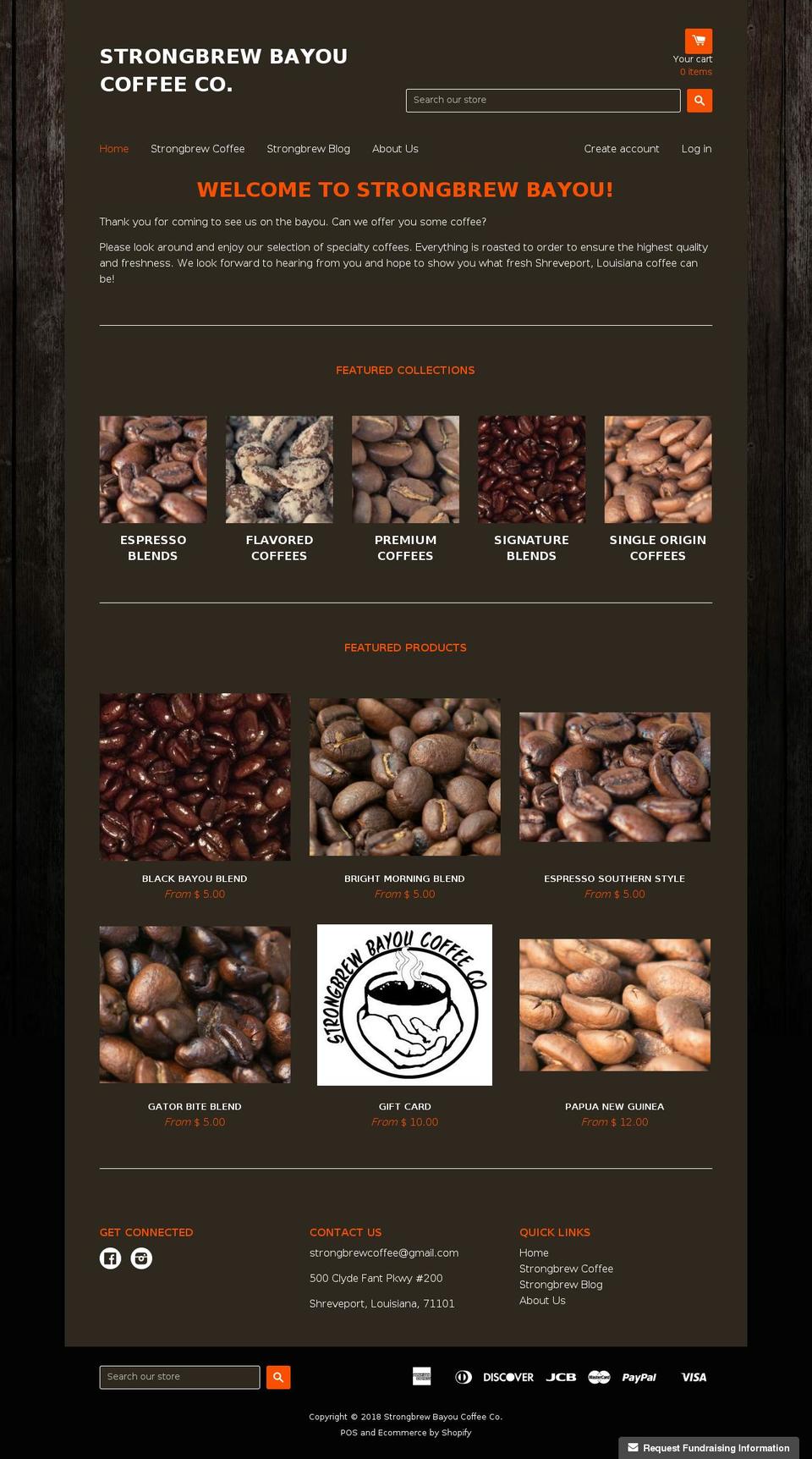 strongbrewbayou.coffee shopify website screenshot