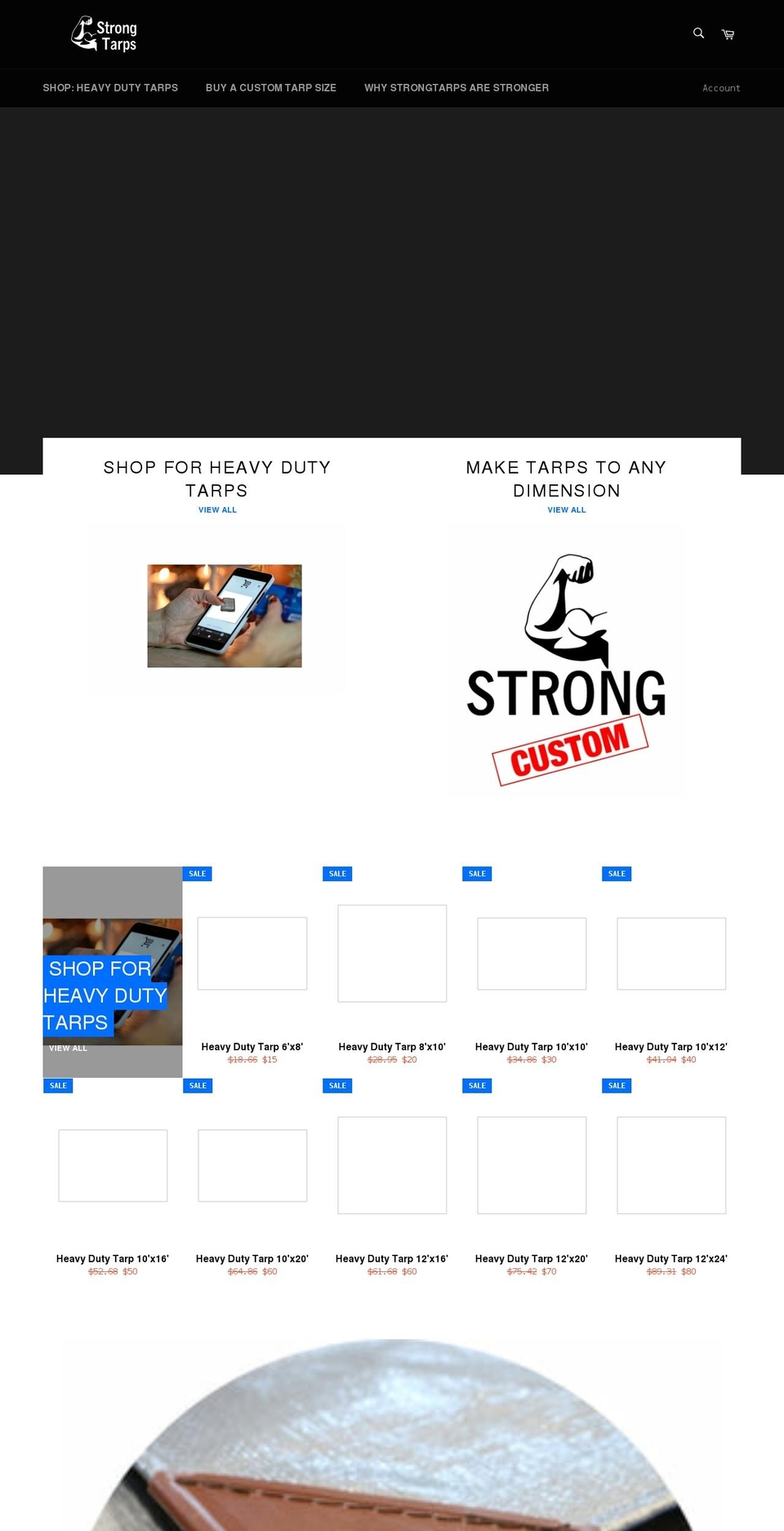strongtarps.com shopify website screenshot
