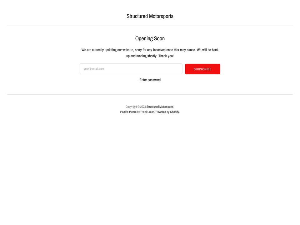 structuredmotorsports.com — Shopify storefront screenshot