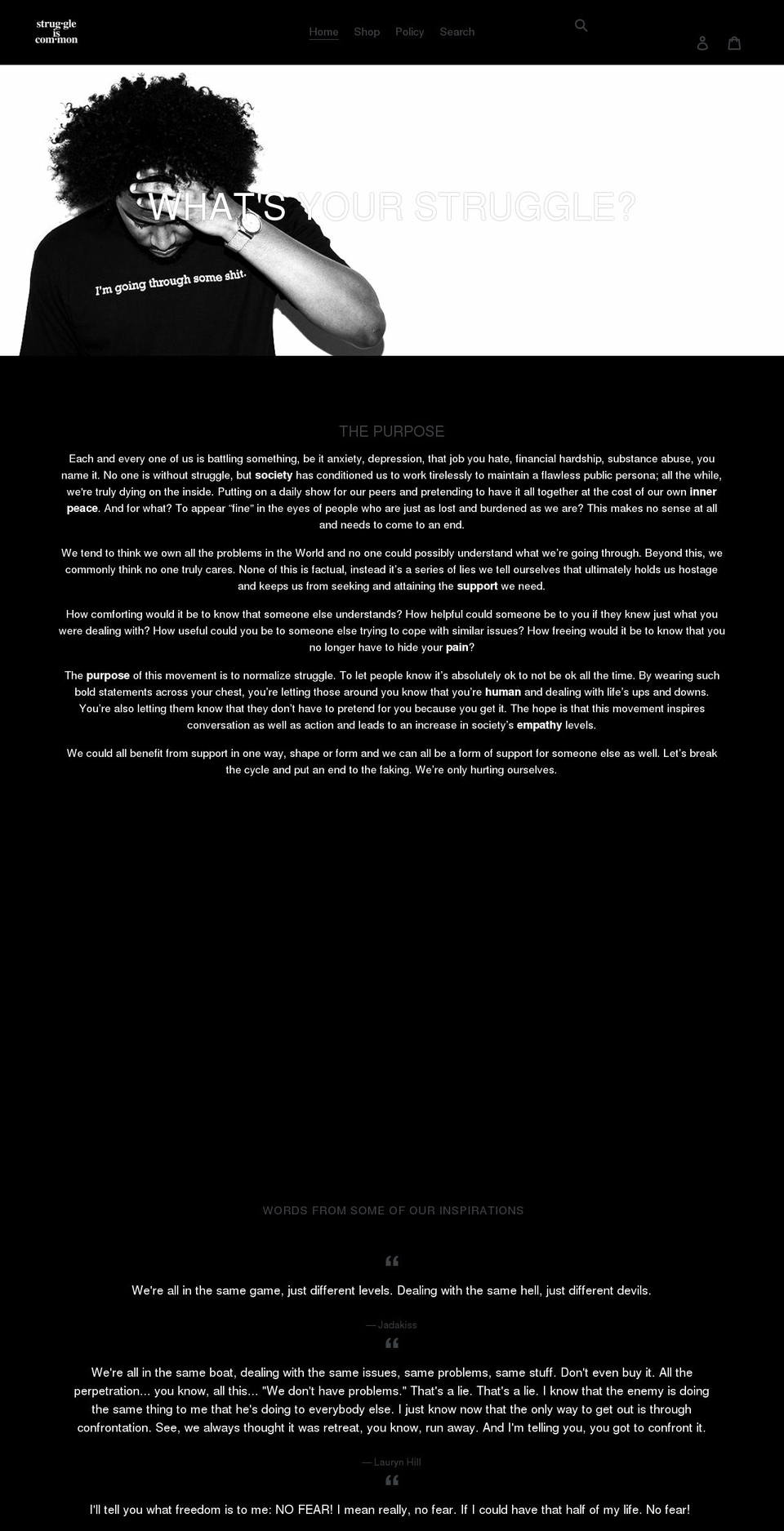 struggleiscommon.com shopify website screenshot