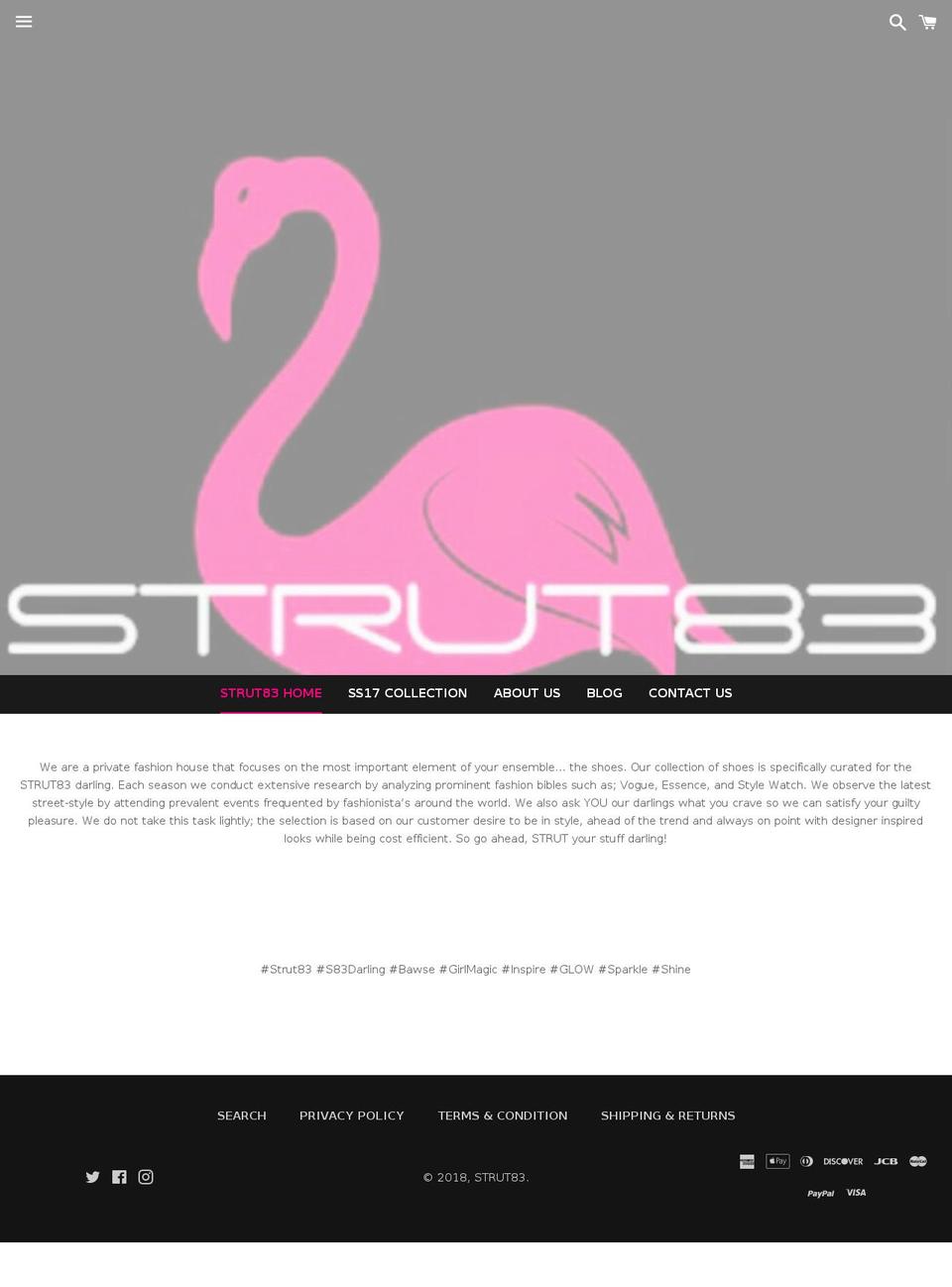 custom Boundless working Shopify theme site example strut83.com