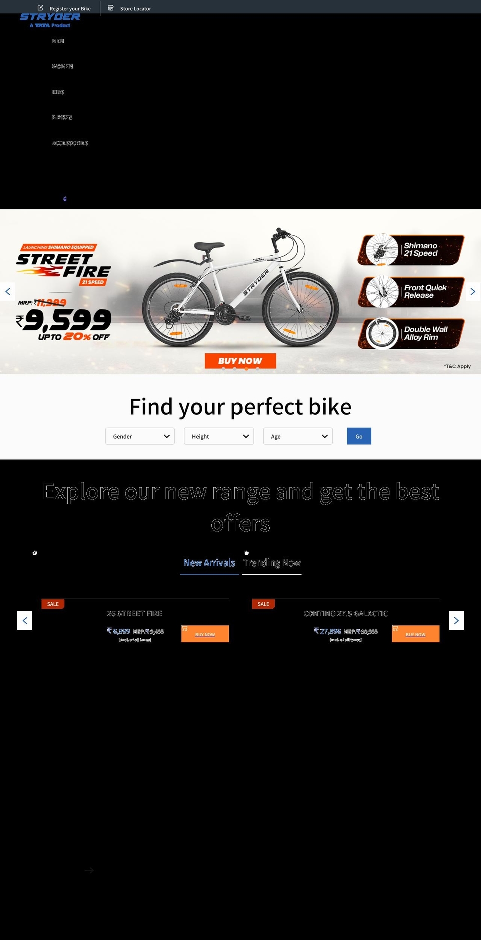 stryderbikes.com shopify website screenshot