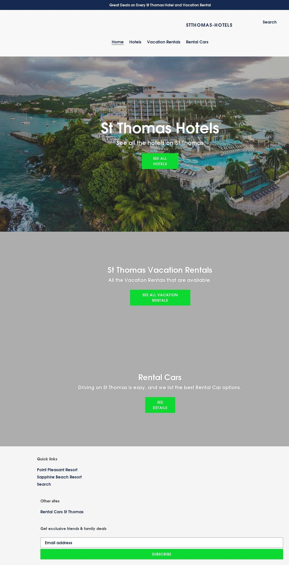stthomas-hotels.com shopify website screenshot
