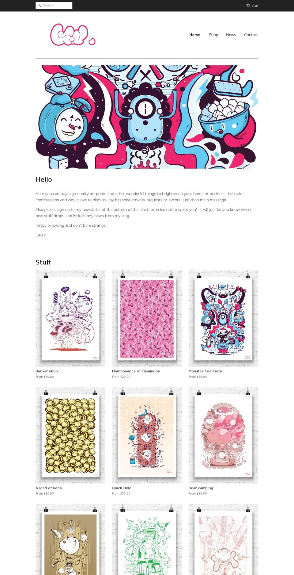 stuartbridgemanart.com — Shopify storefront screenshot