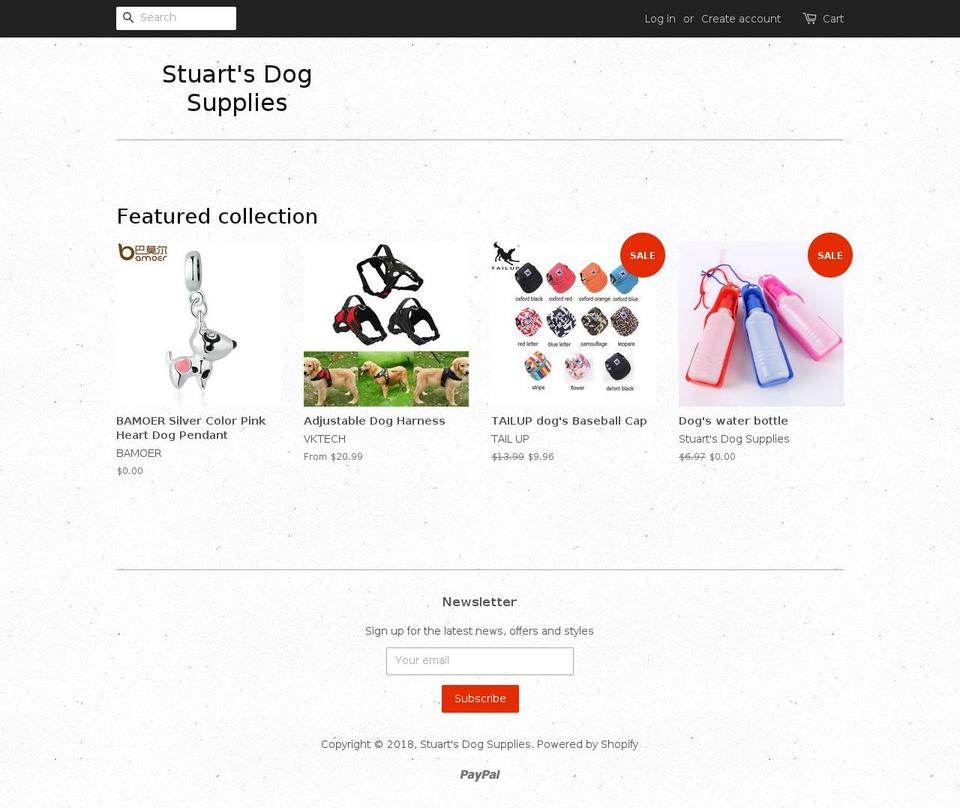 stuartsdogsupplies.com — Shopify storefront screenshot