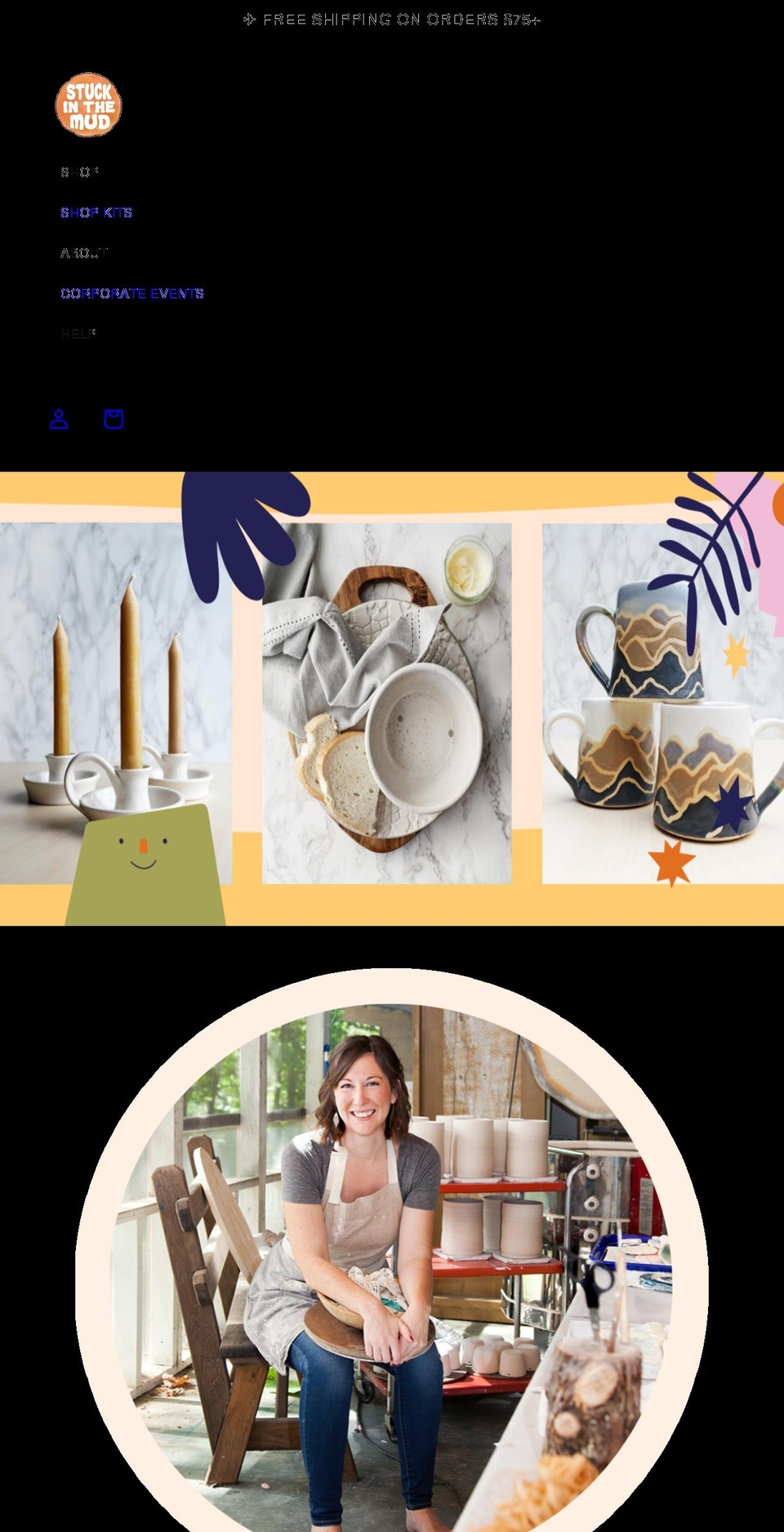 stuckinthemudpottery.com shopify website screenshot