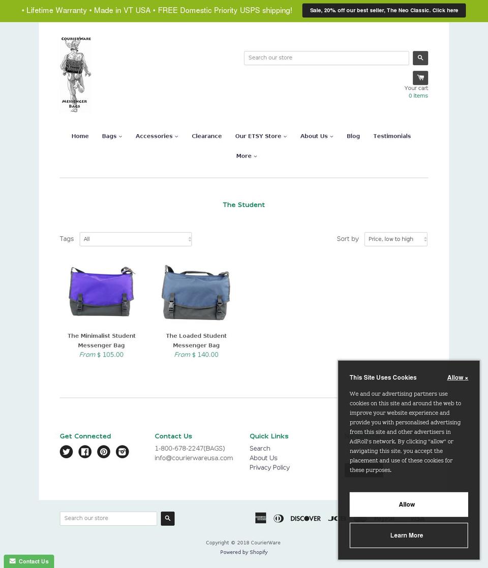 studentmessengerbags.com — Shopify storefront screenshot