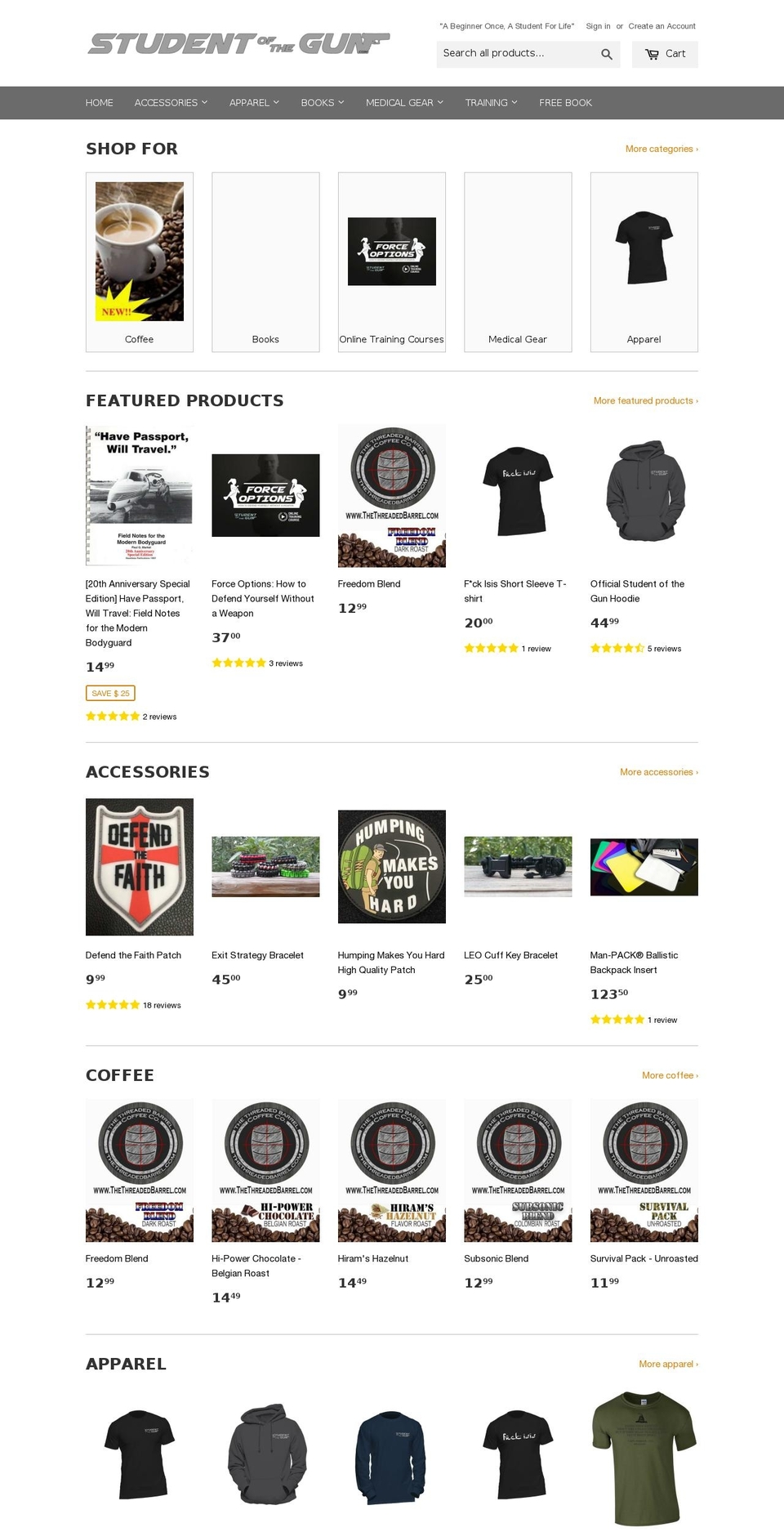 studentofthegungear.com shopify website screenshot