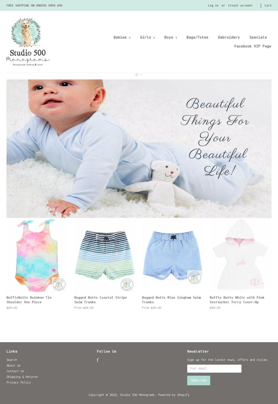 studio500monograms.com shopify website screenshot