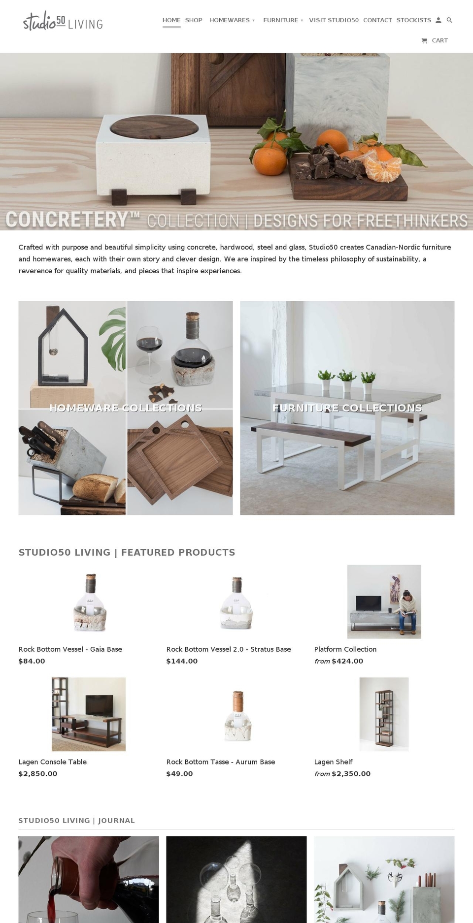 studio50living.com — Shopify storefront screenshot