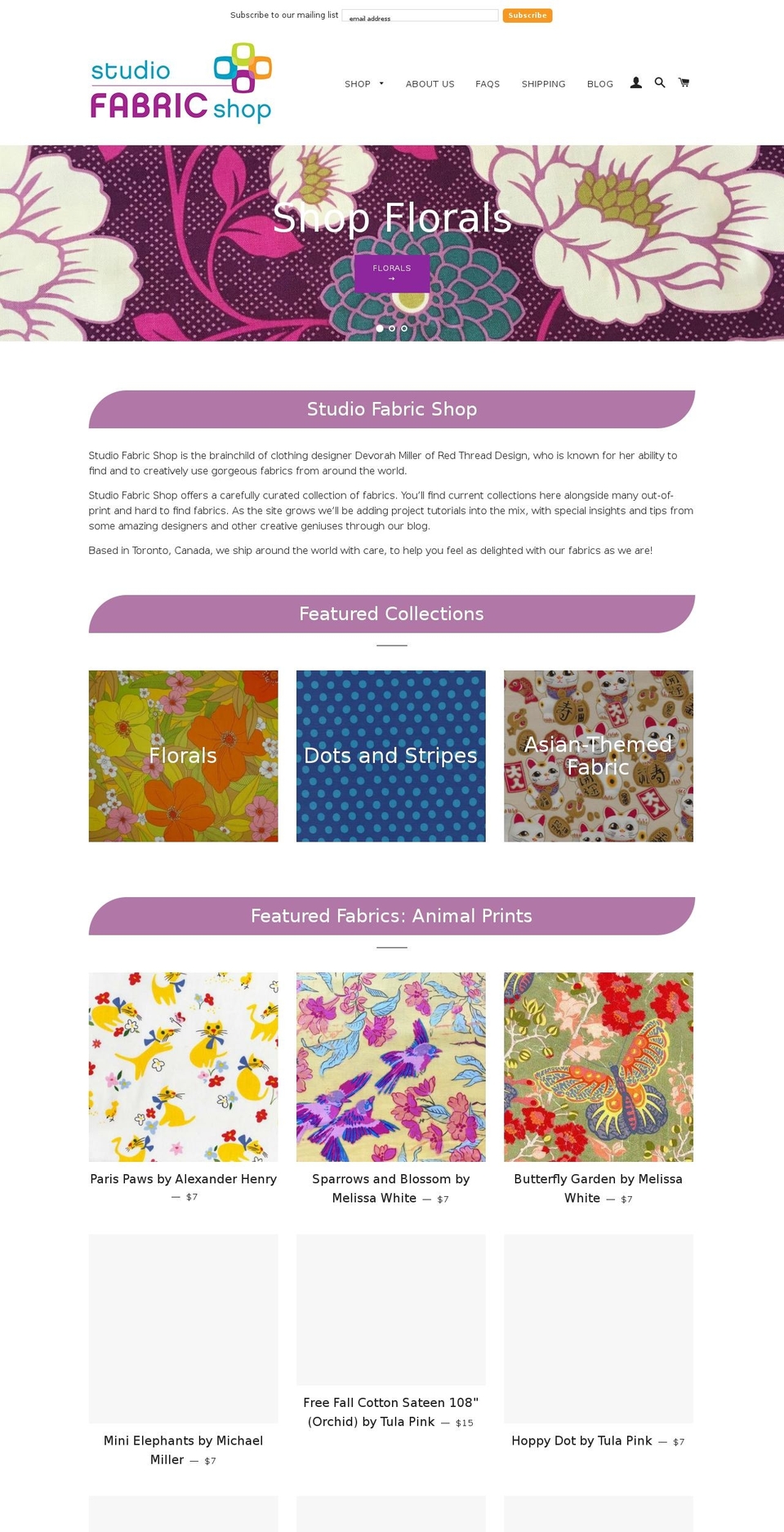 studiofabricshop.com shopify website screenshot