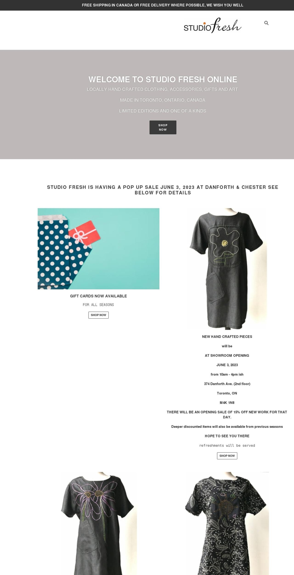 studiofresh.ca shopify website screenshot