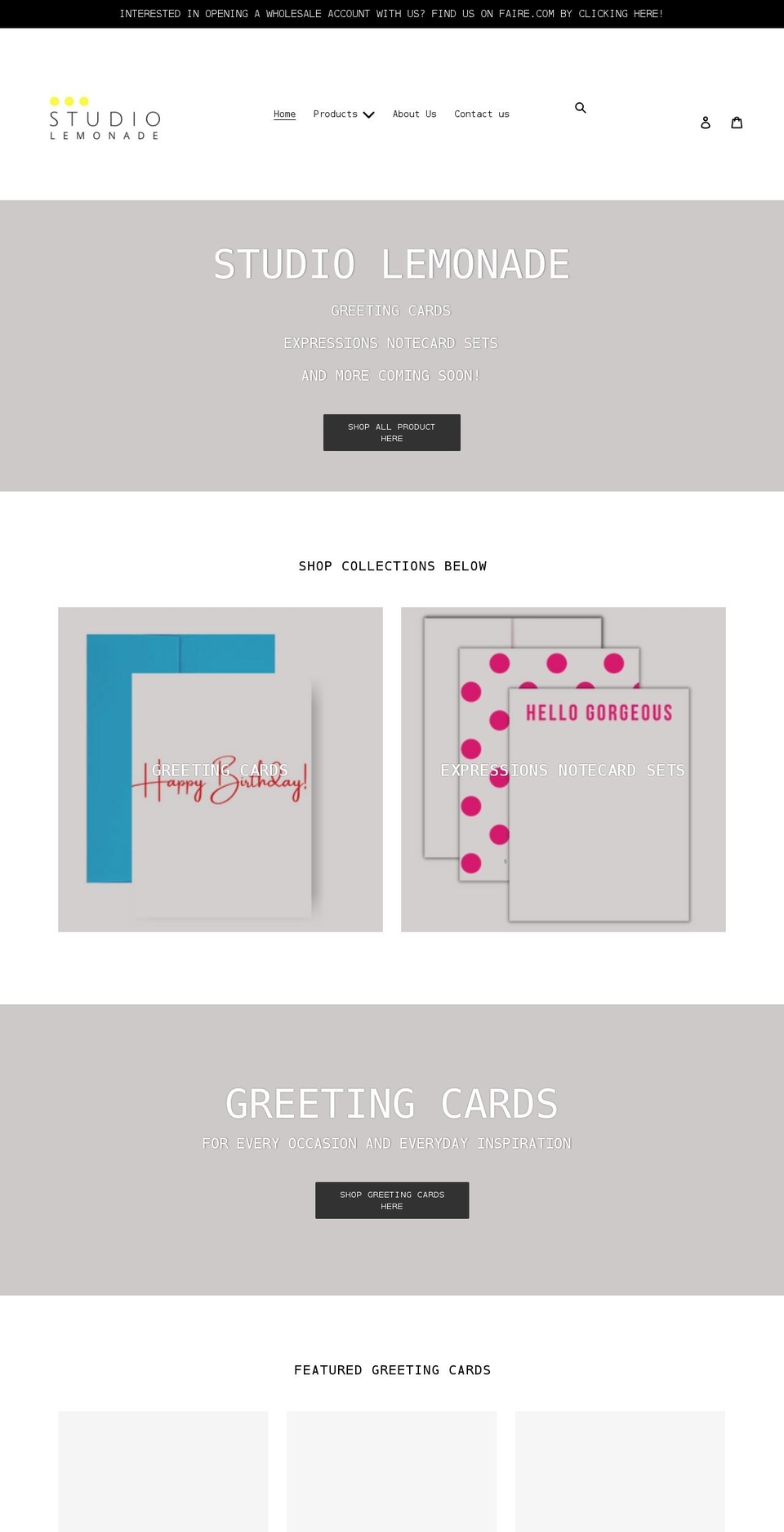 studiolemonadeshop.com shopify website screenshot