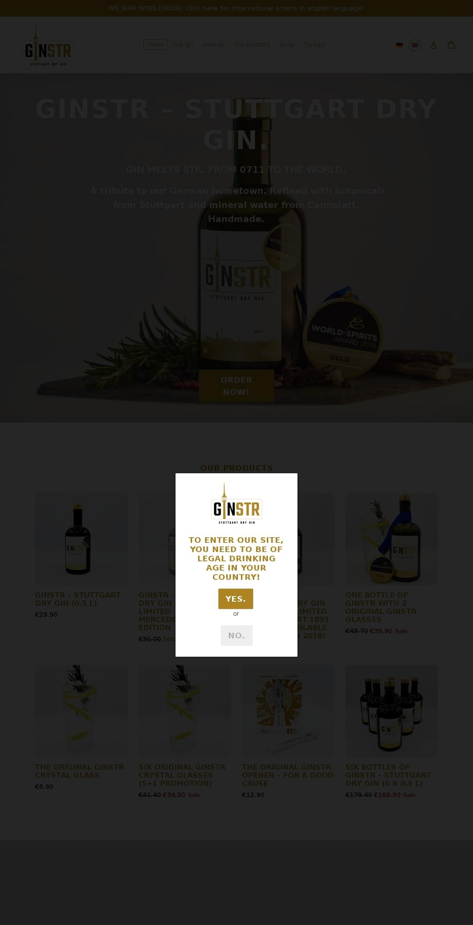 stuttgartgin.com shopify website screenshot