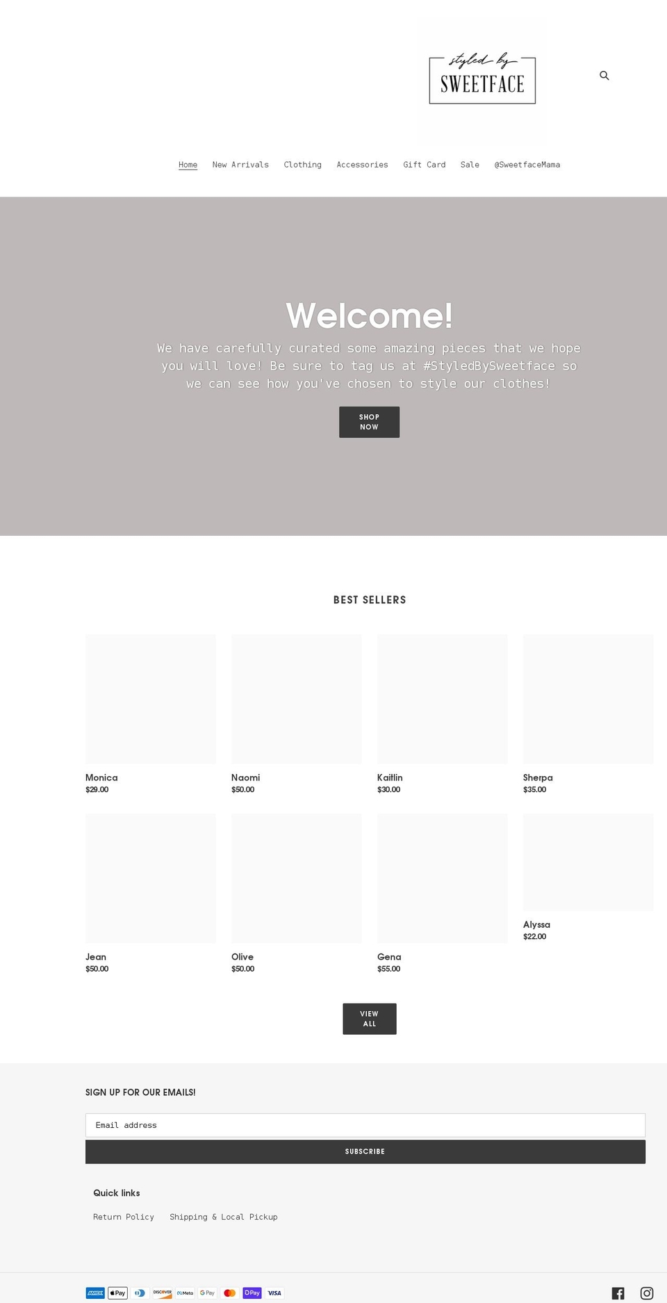 styledbysweetface.com shopify website screenshot