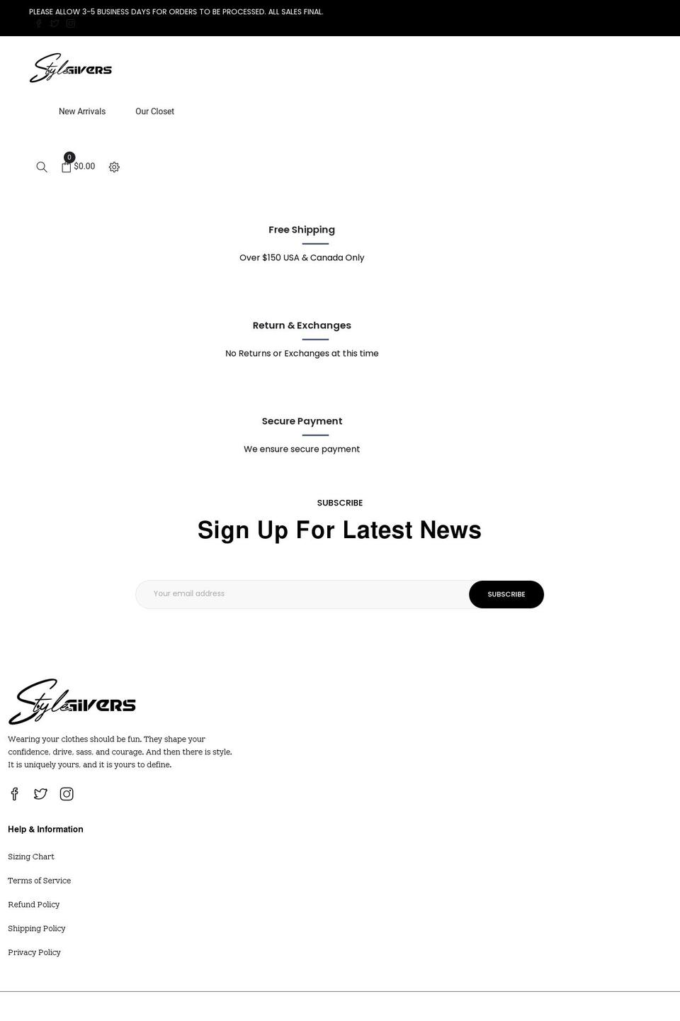 stylegivers.com shopify website screenshot