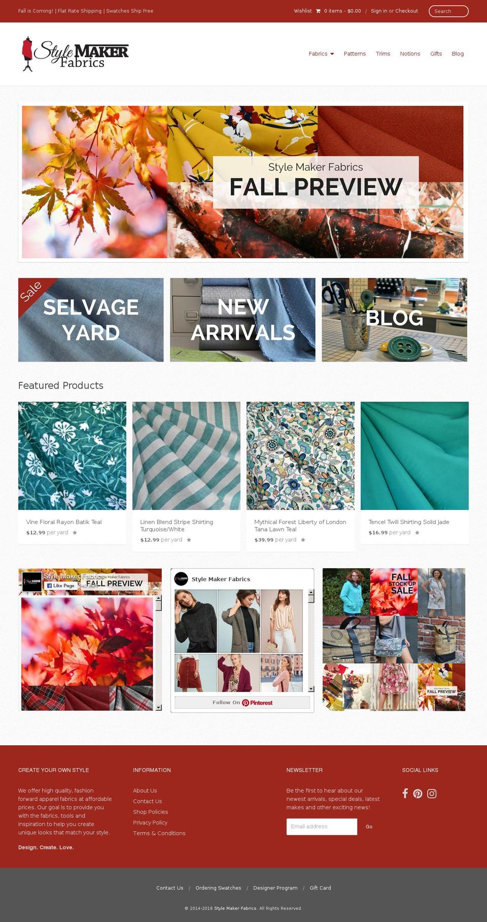 stylemakerfabric.com — Shopify storefront screenshot