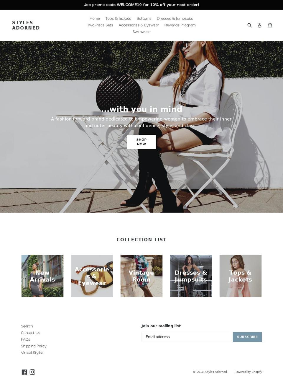 stylesadorned.com — Shopify storefront screenshot