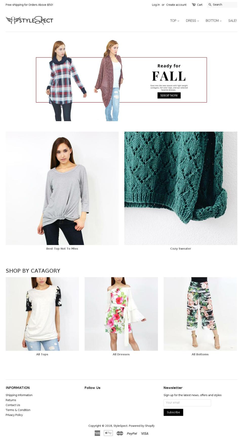 stylespect.com shopify website screenshot