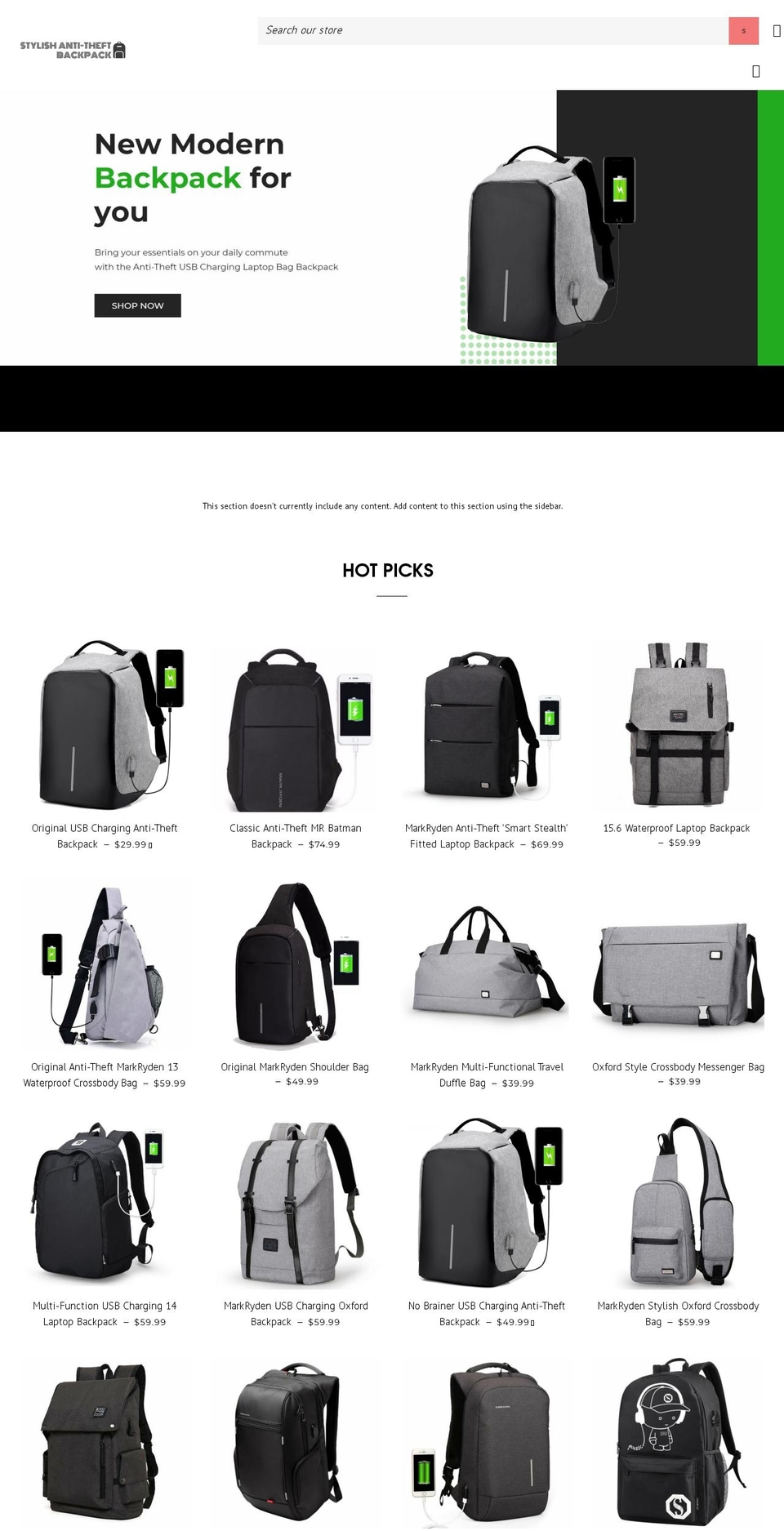 Theme export beach shoe Shopify theme site example stylishantitheftbackpack.com