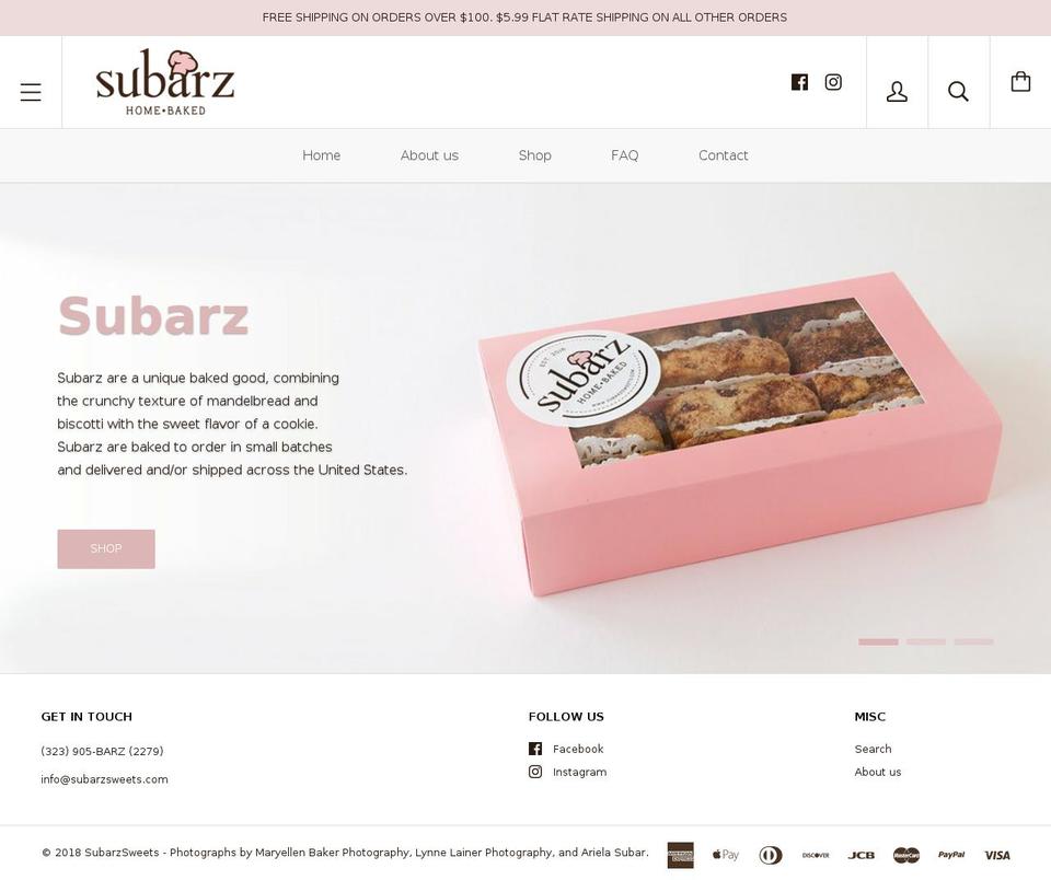 subarssweetz.com shopify website screenshot