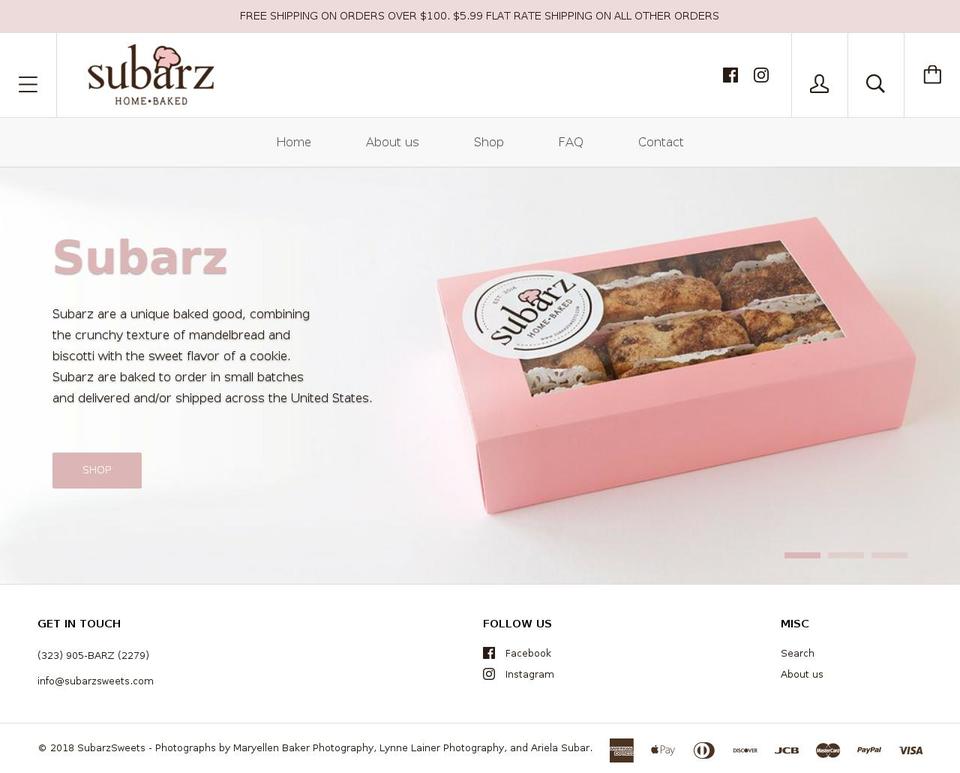 subarsweet.com shopify website screenshot