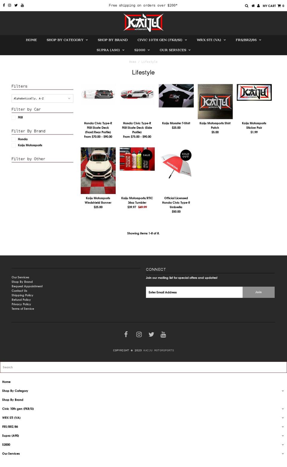 subarukaiju.com — Shopify storefront screenshot