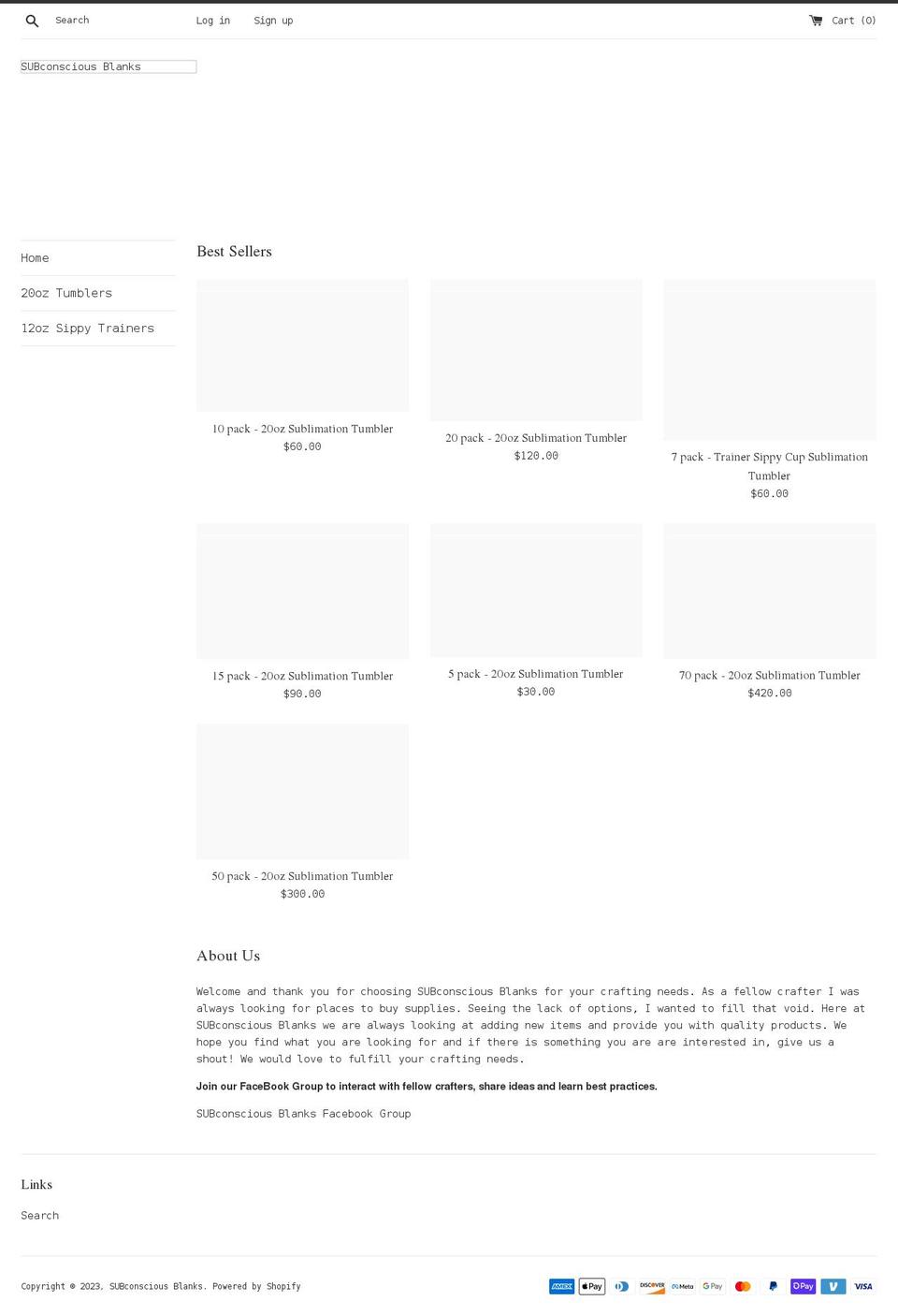 subconsciousblanks.com shopify website screenshot