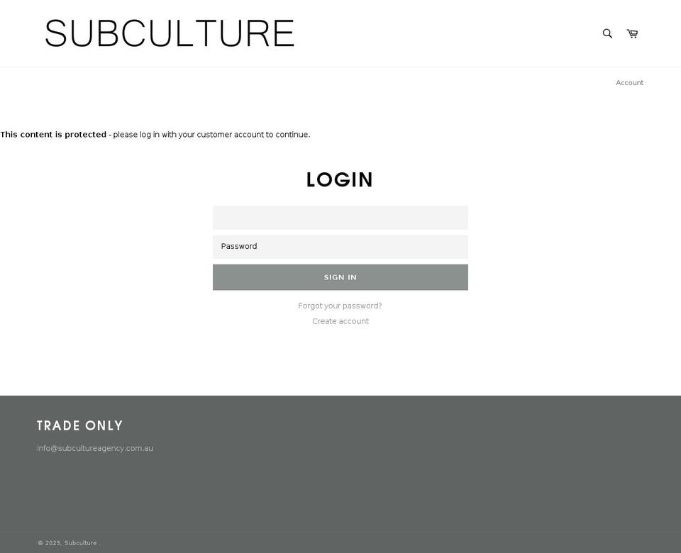 subculture.melbourne shopify website screenshot