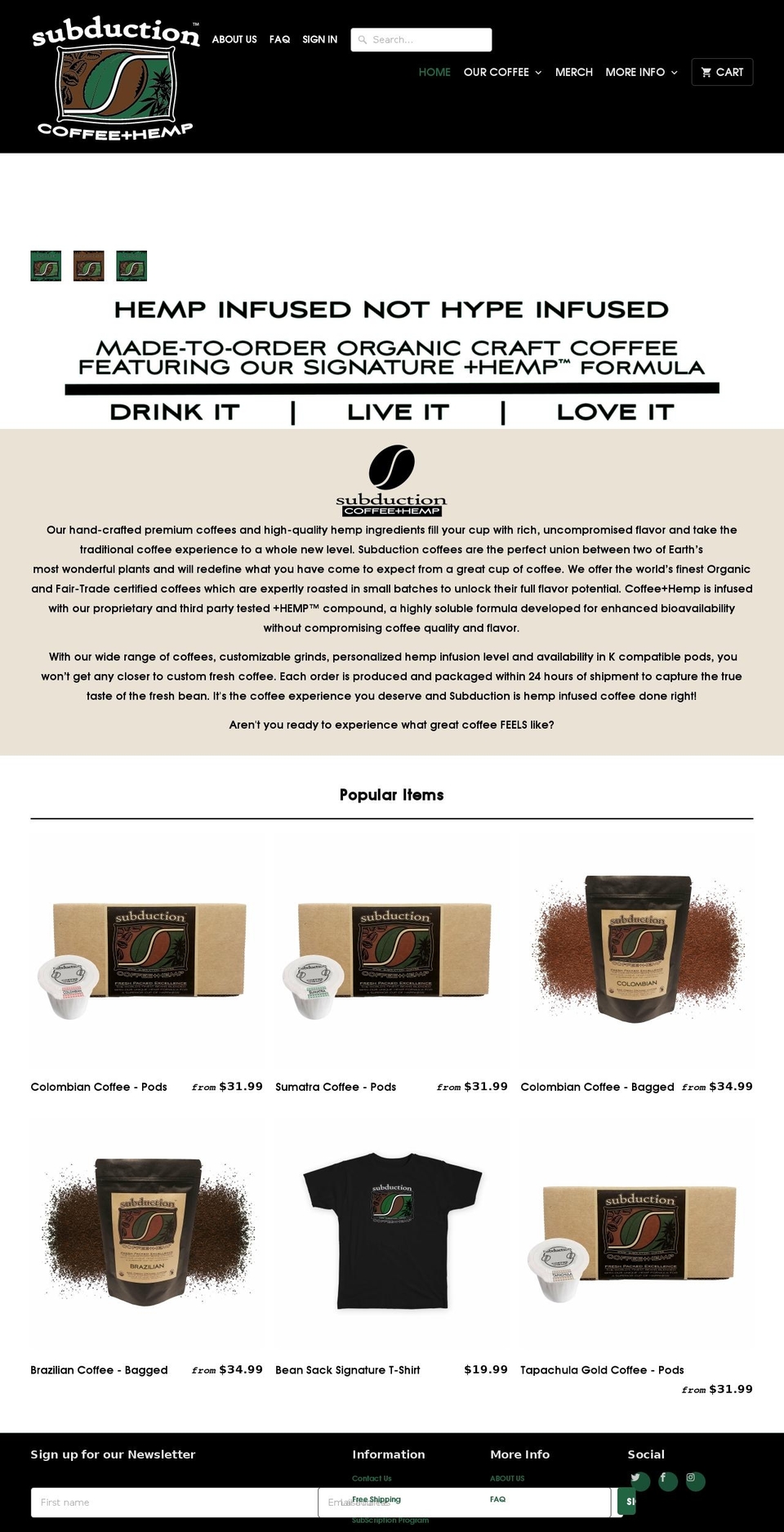 subductioncoffee.com shopify website screenshot