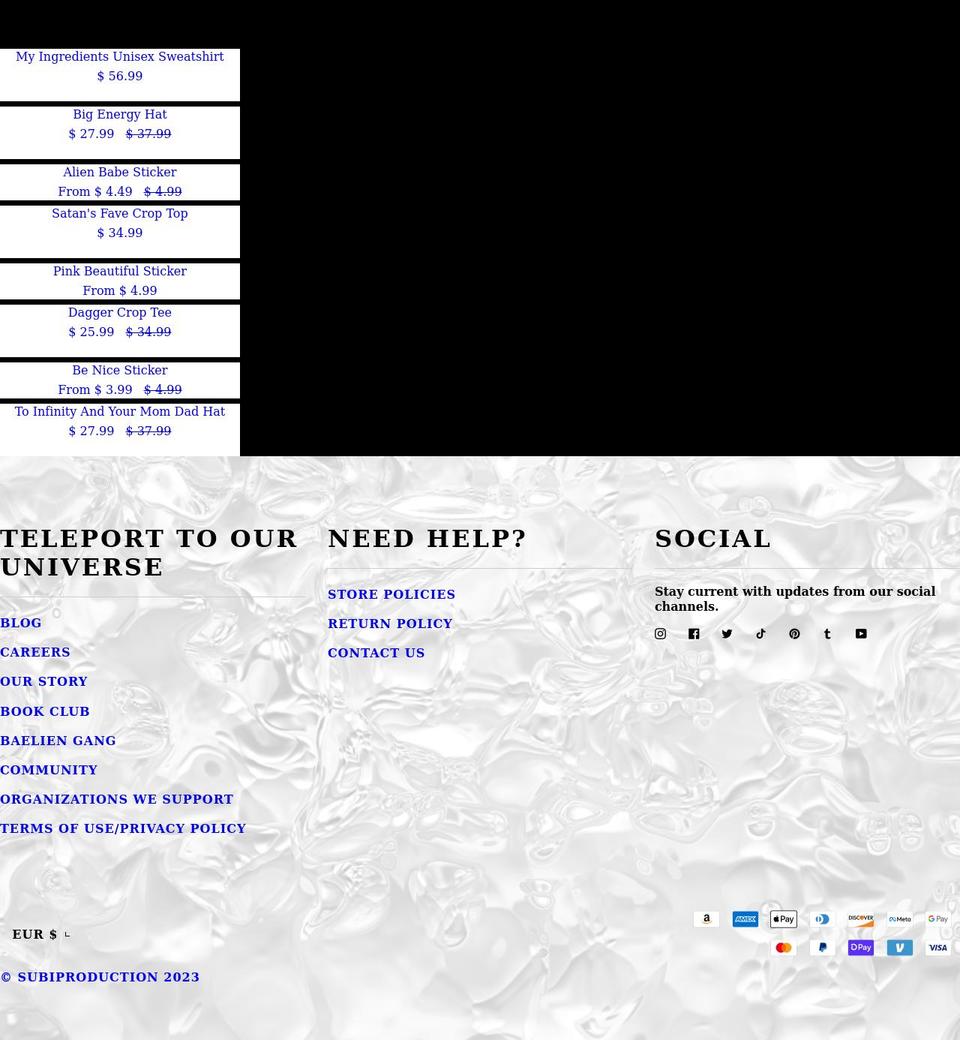 subiproduction.com shopify website screenshot