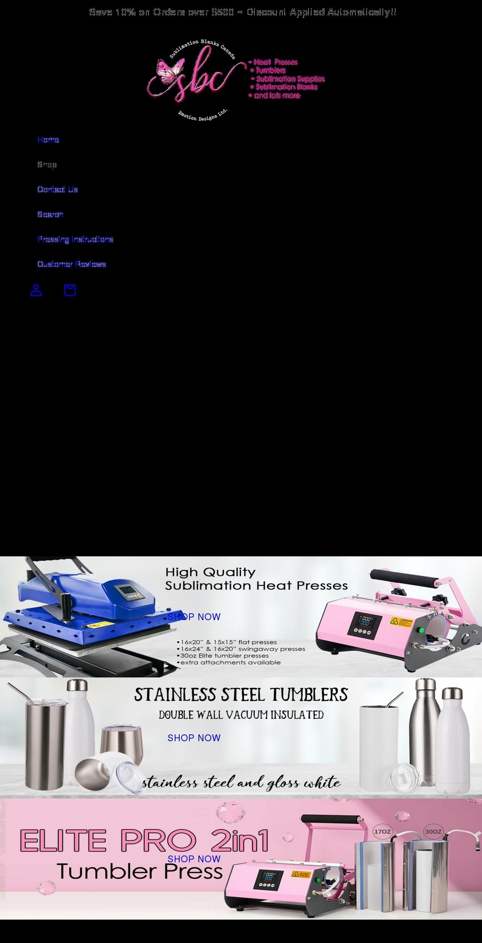 sublimationblankscanada.com shopify website screenshot