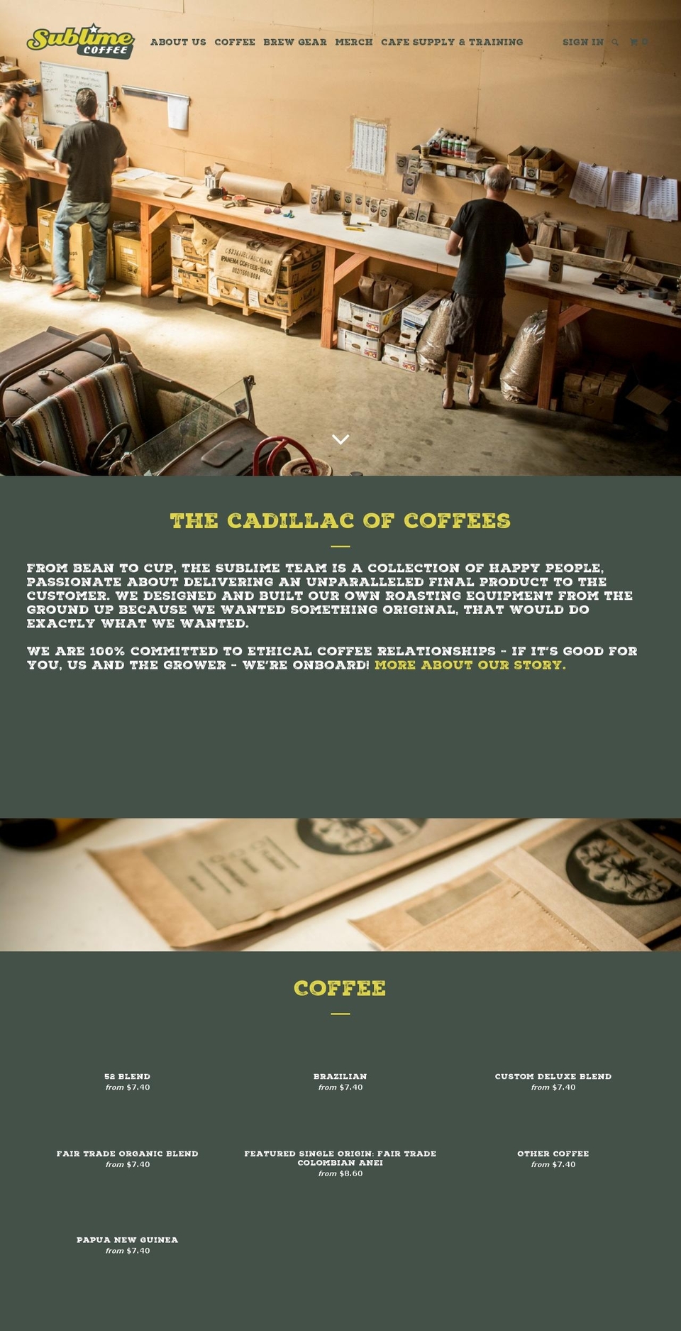 sublimecoffeeroasters.com shopify website screenshot