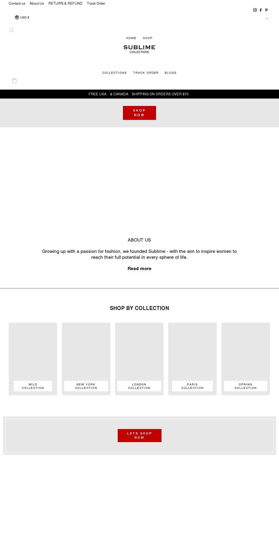 sublimecollections.com shopify website screenshot