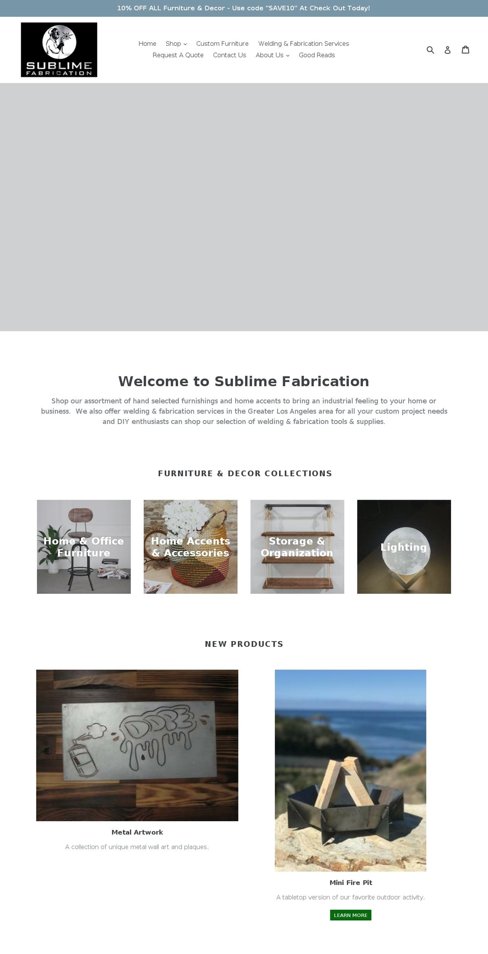 sublimefabrication.com — Shopify storefront screenshot