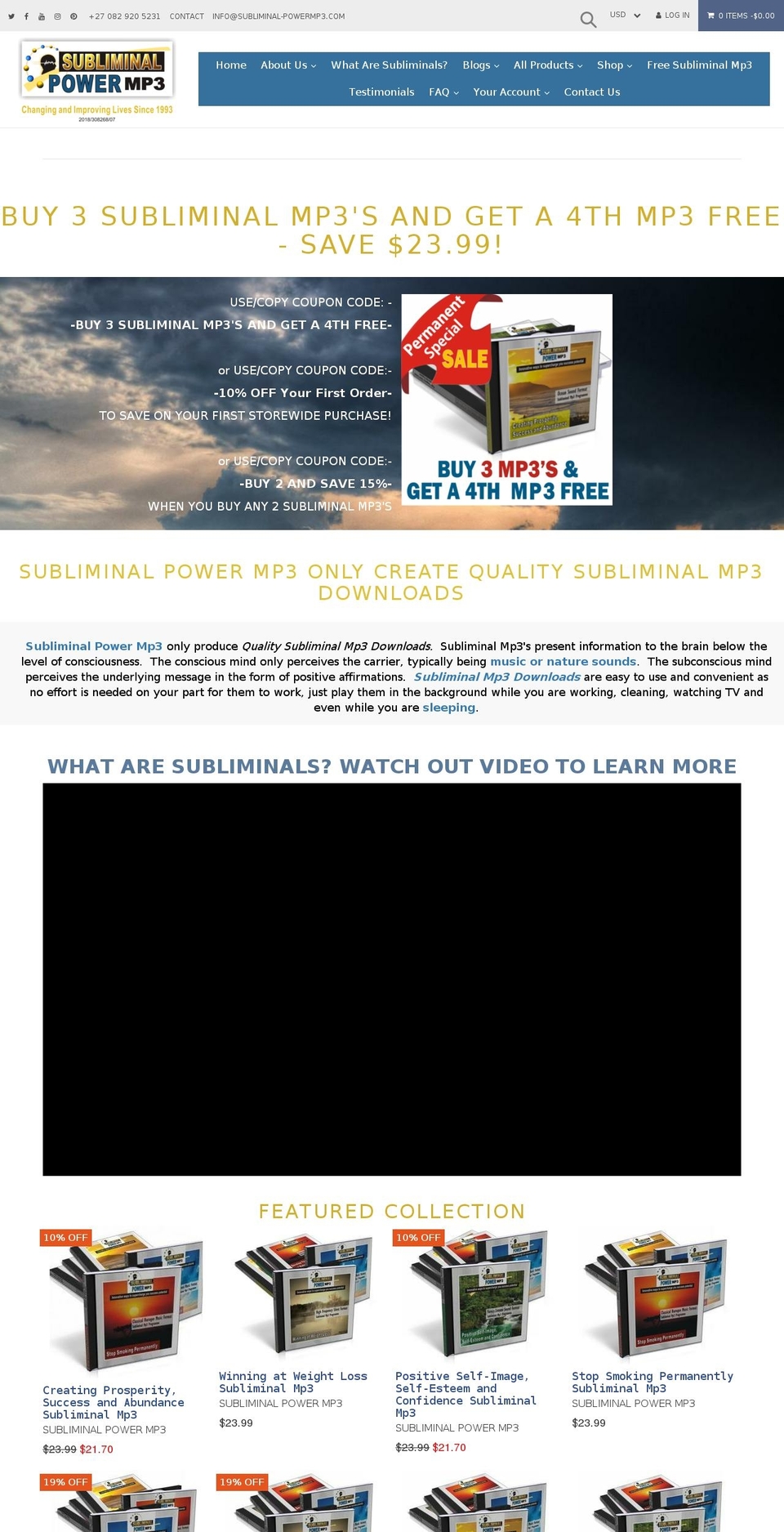 subliminal-powermp3.com — Shopify storefront screenshot