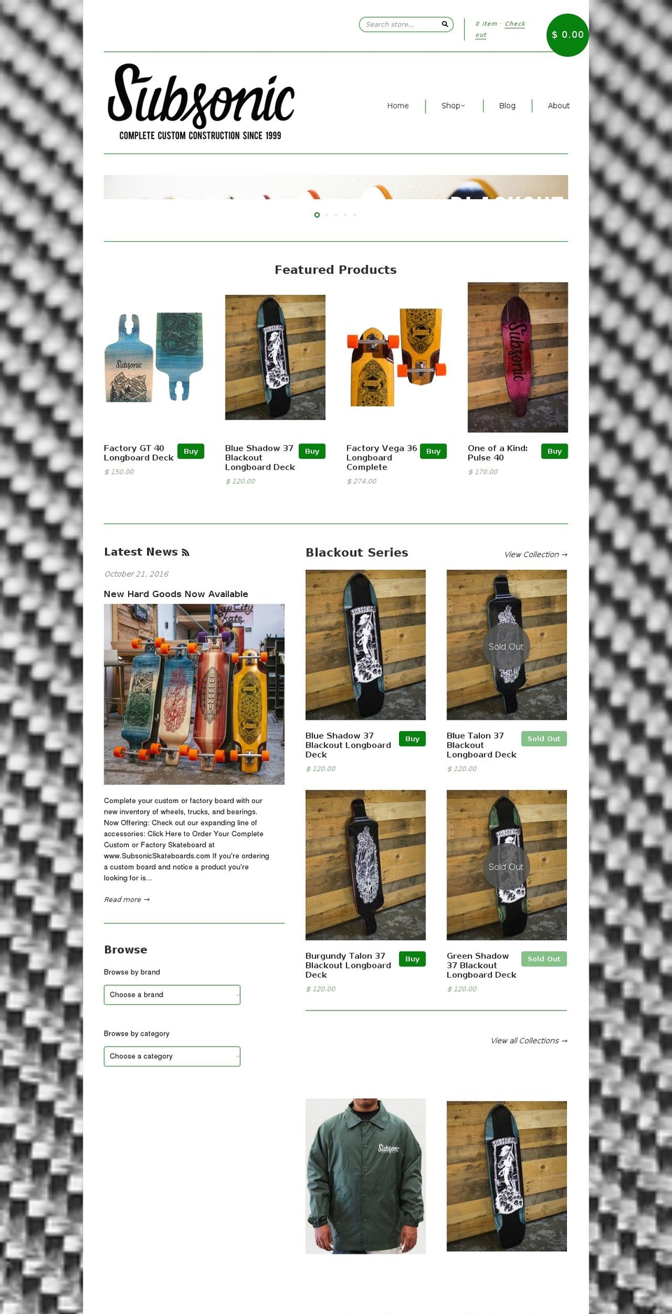 subsonicskateboards.com shopify website screenshot