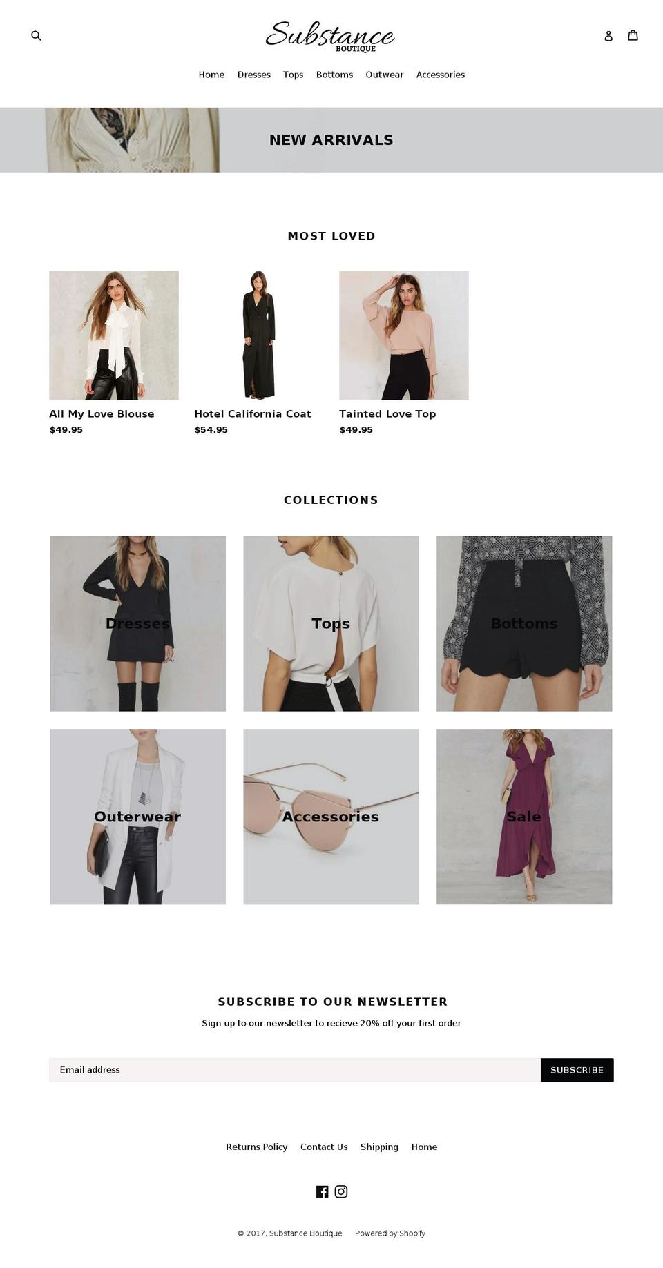 substanceboutique.com shopify website screenshot