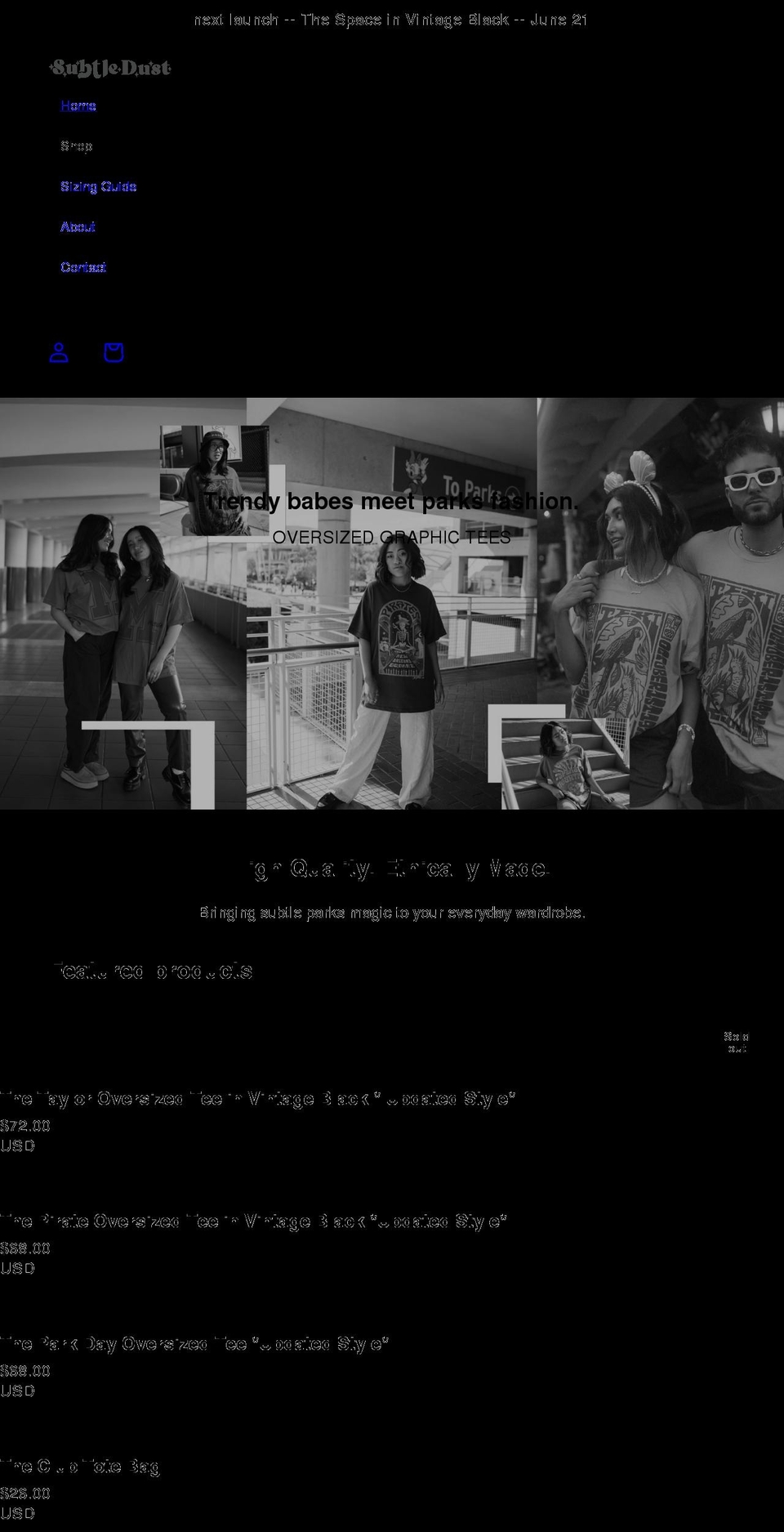 subtledust.com shopify website screenshot