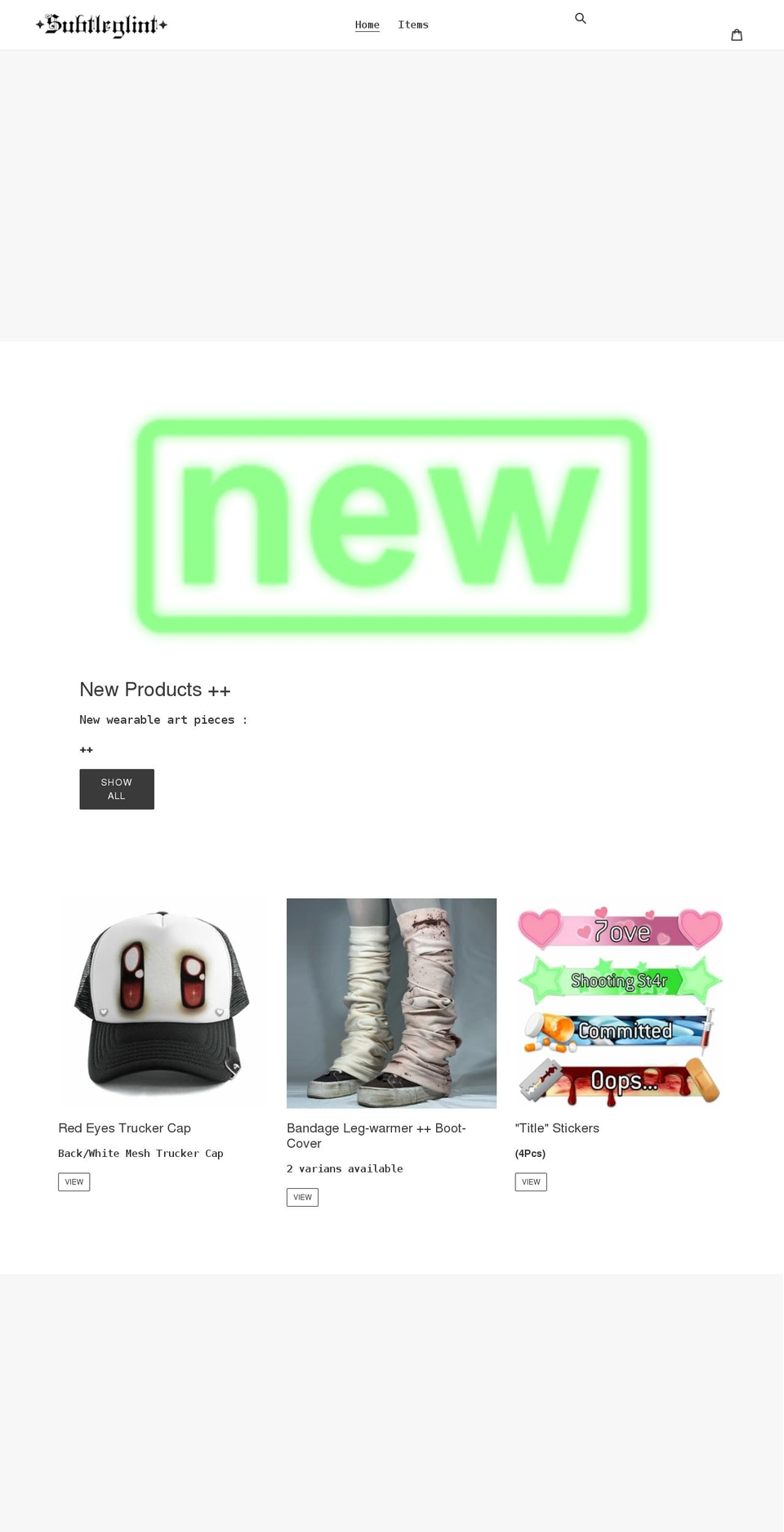 subtleglint.com shopify website screenshot