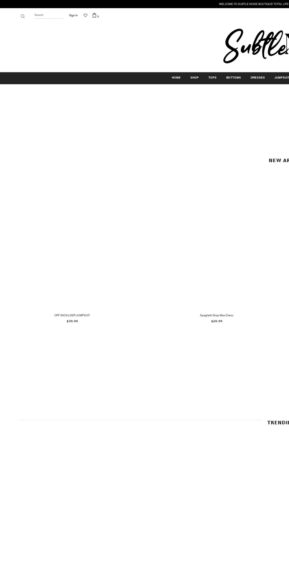 subtlenoiseboutique.com shopify website screenshot