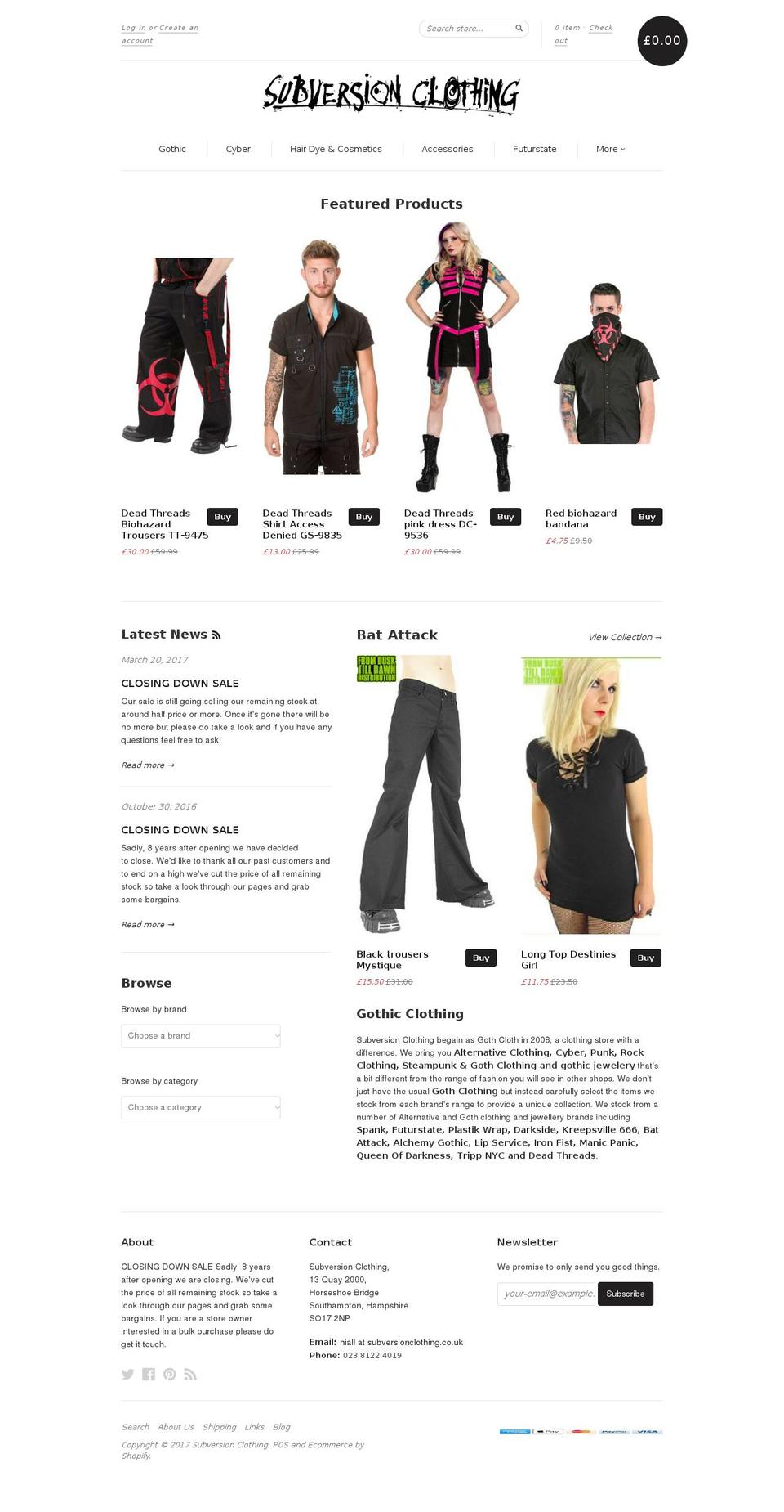 subversionclothing.com shopify website screenshot