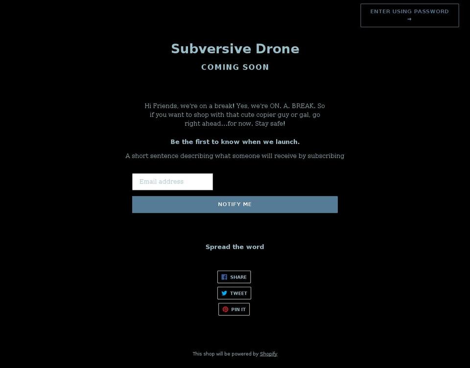 subversivedrone.com shopify website screenshot