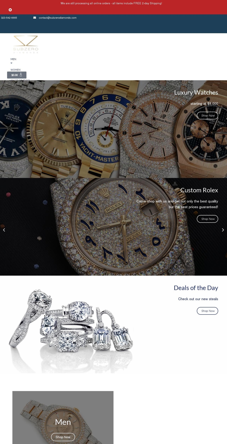 subzerodiamonds.com — Shopify storefront screenshot