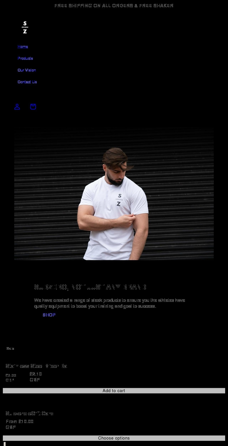 subzerospace.co.uk shopify website screenshot