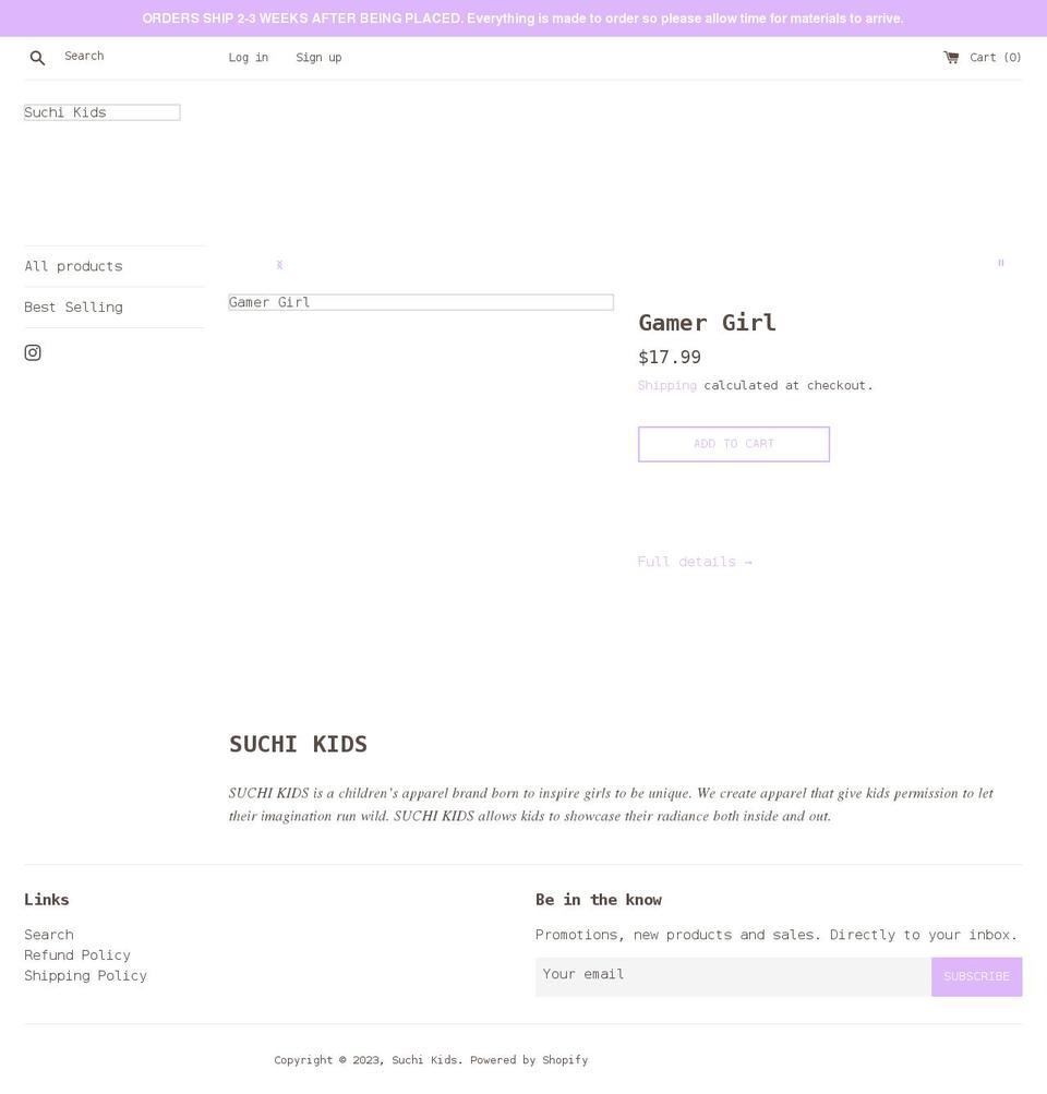 suchikids.com shopify website screenshot