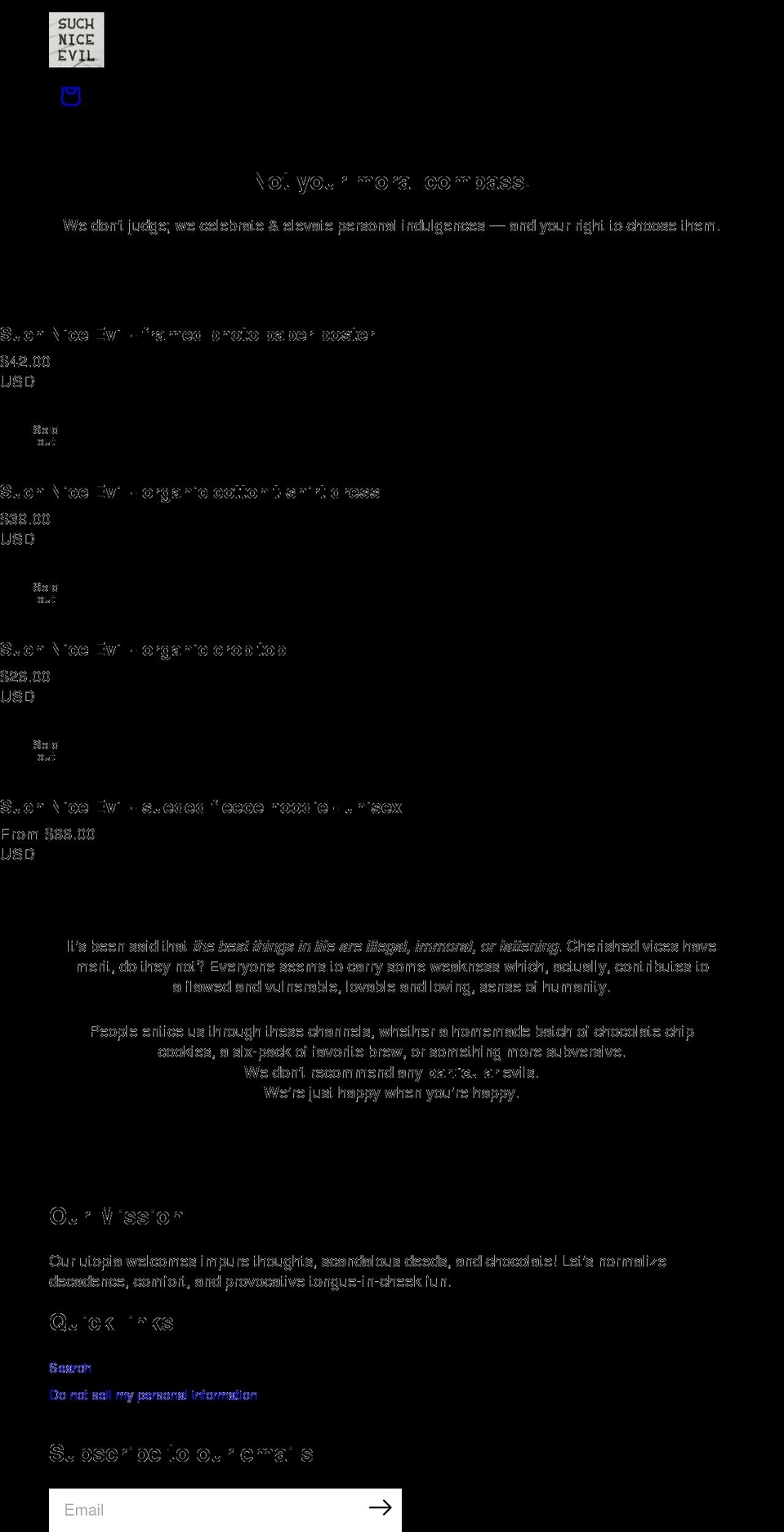 suchniceevil.com shopify website screenshot