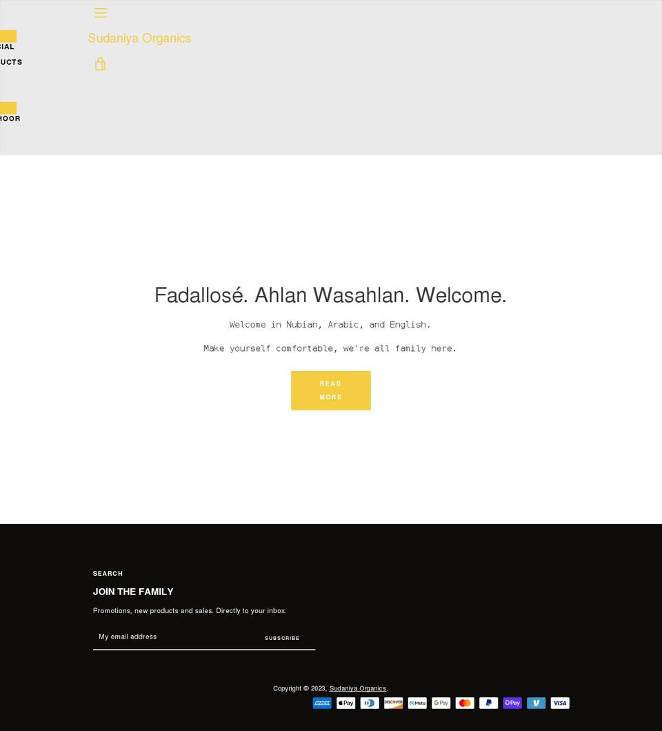 sudaniyaorganics.com shopify website screenshot