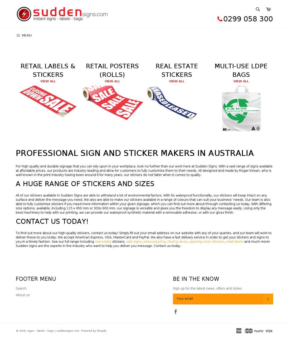 suddensigns.com shopify website screenshot