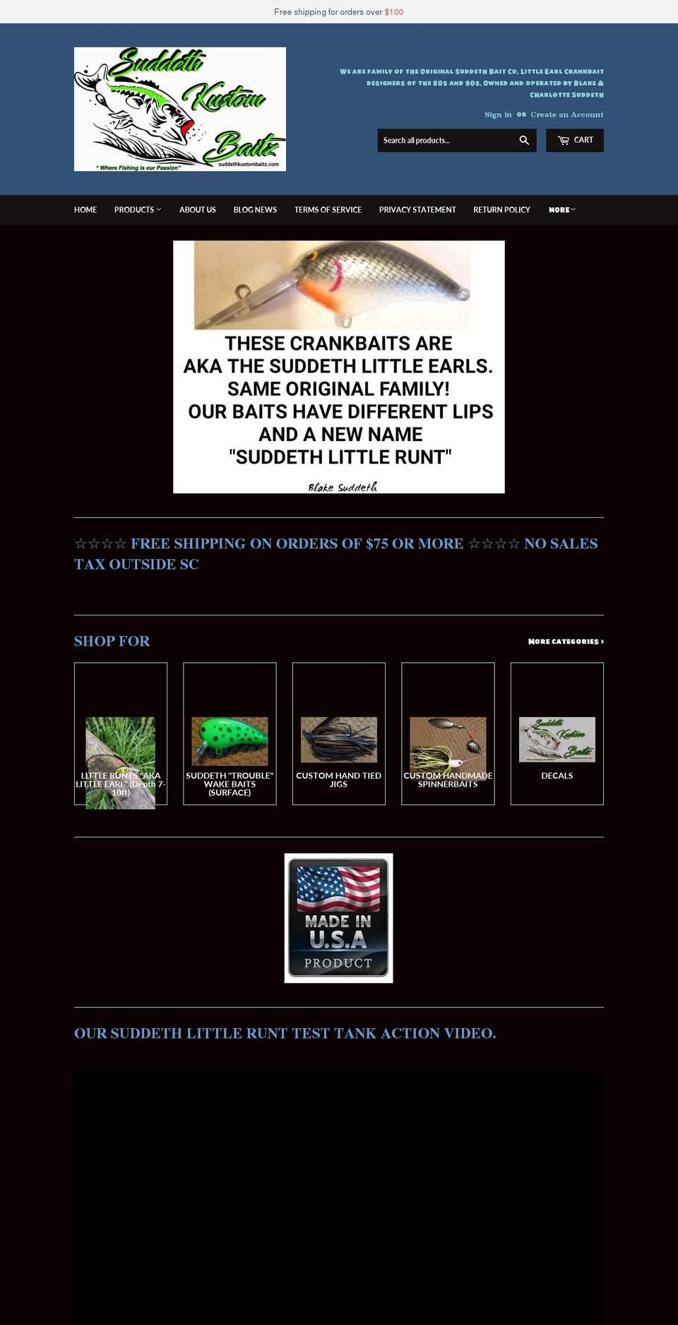 suddethkustombaitz.com — Shopify storefront screenshot